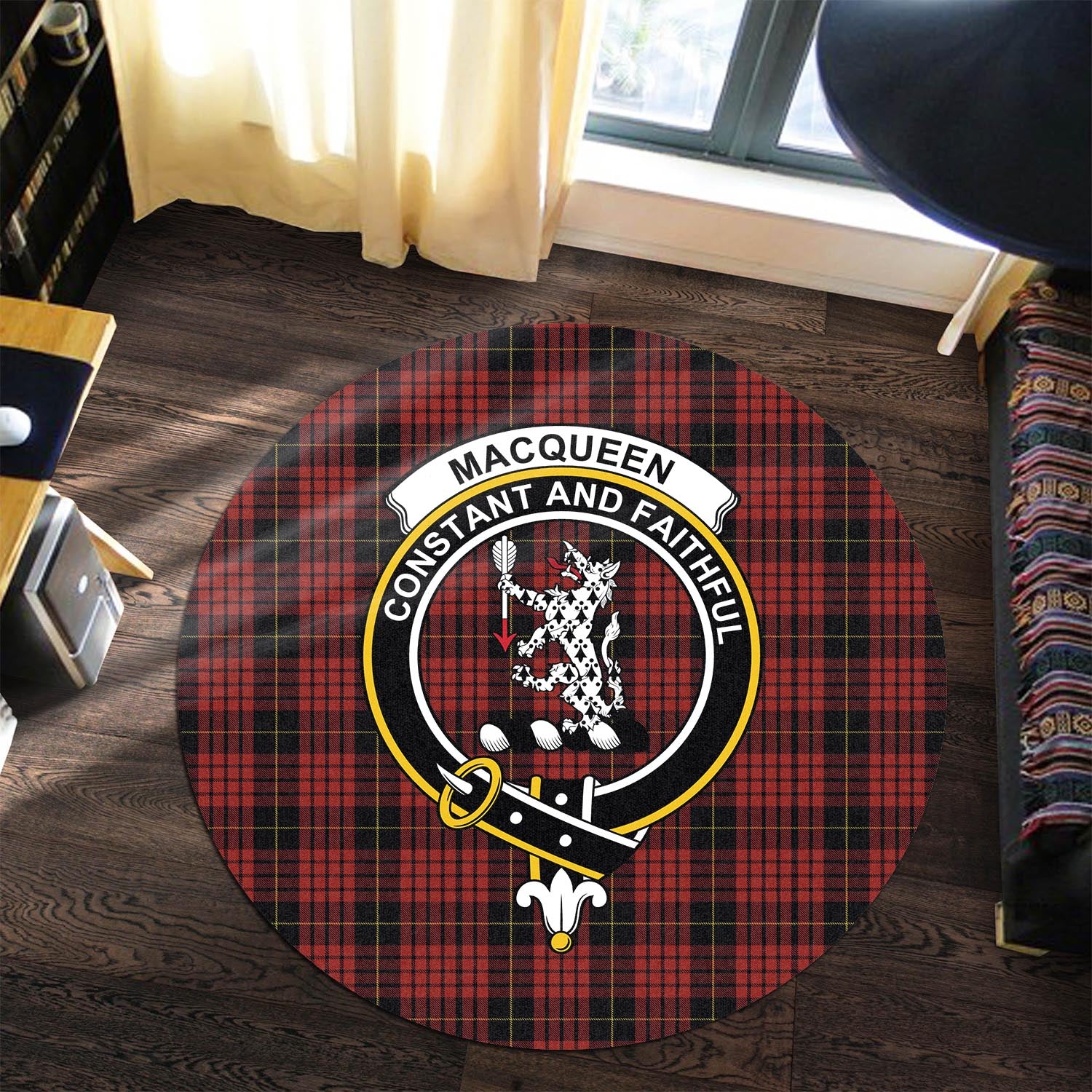macqueen-tartan-round-rug-with-family-crest