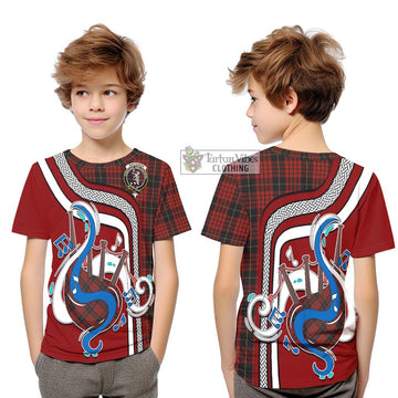 Tartan Vibes Clothing MacQueen Tartan Kid T-Shirt with Epic Bagpipe Style