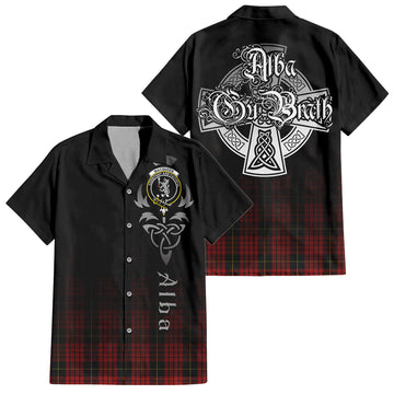 Tartan Vibes Clothing MacQueen Tartan Short Sleeve Button Up Featuring Alba Gu Brath Family Crest Celtic Inspired
