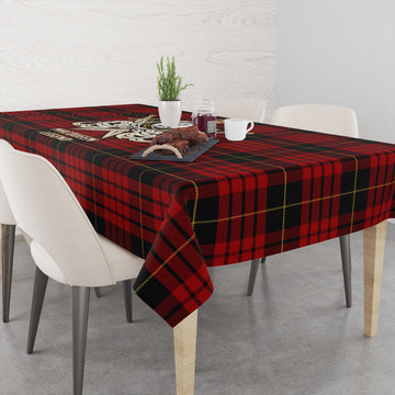 Tartan Vibes Clothing MacQueen Tartan Tablecloth with Clan Crest and the Golden Sword of Courageous Legacy