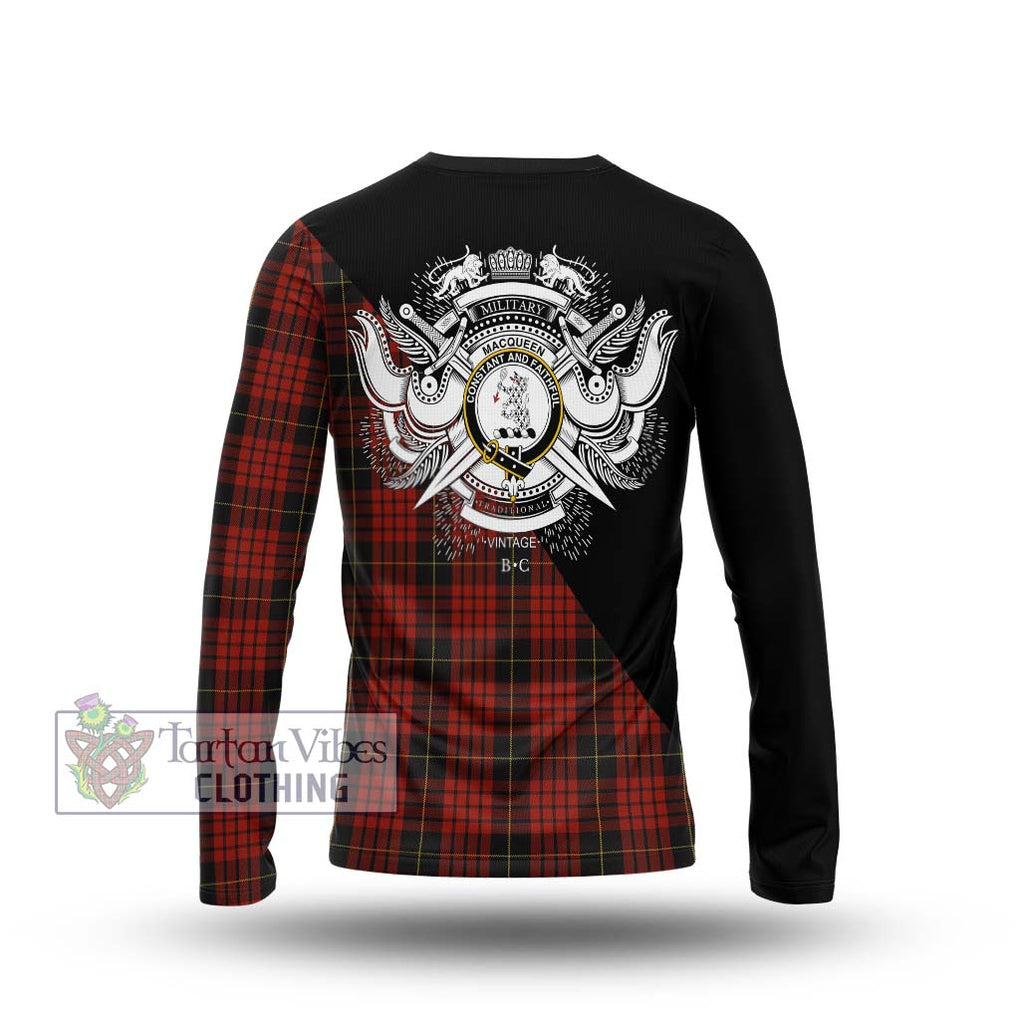 MacQueen (McQueen) Tartan Long Sleeve T-Shirt with Family Crest and Military Logo Style - Tartanvibesclothing Shop