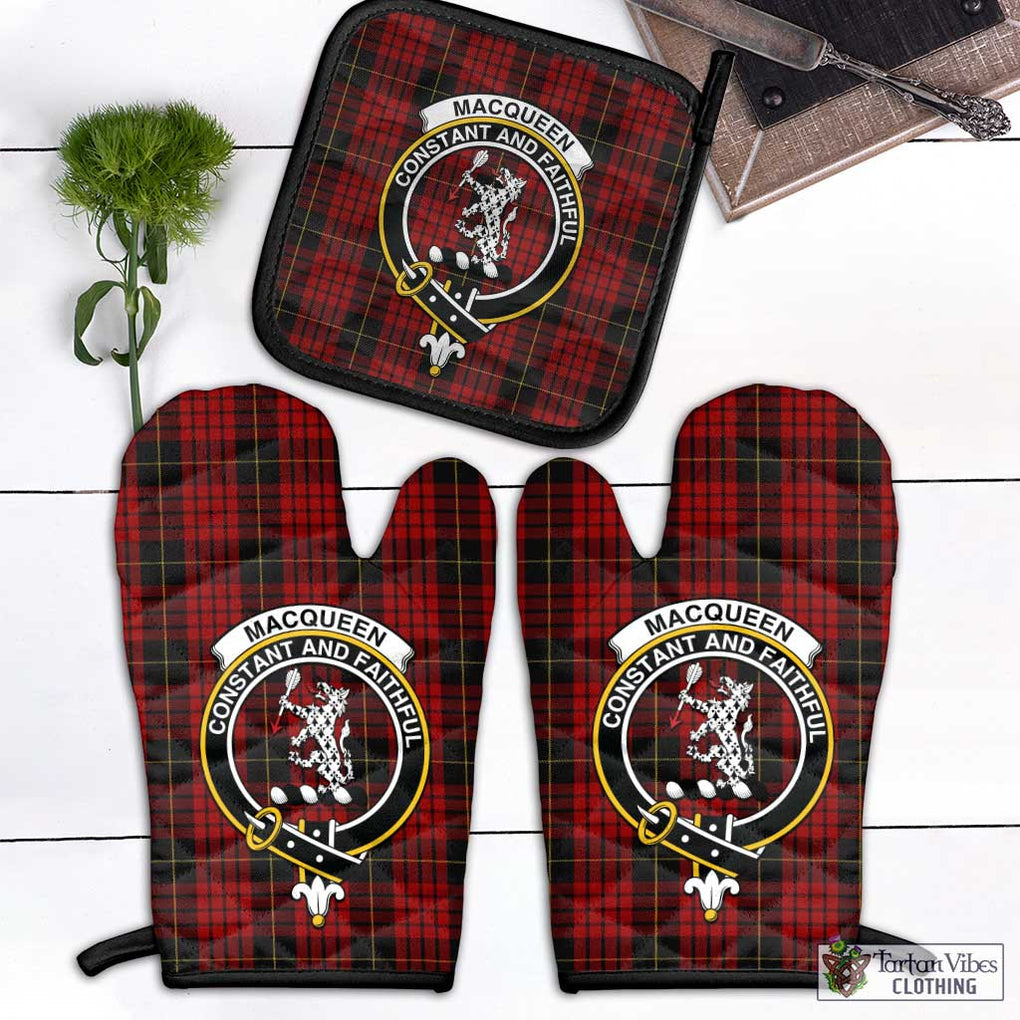 MacQueen (McQueen) Tartan Combo Oven Mitt & Pot-Holder with Family Crest Combo 1 Oven Mitt & 1 Pot-Holder Black - Tartan Vibes Clothing
