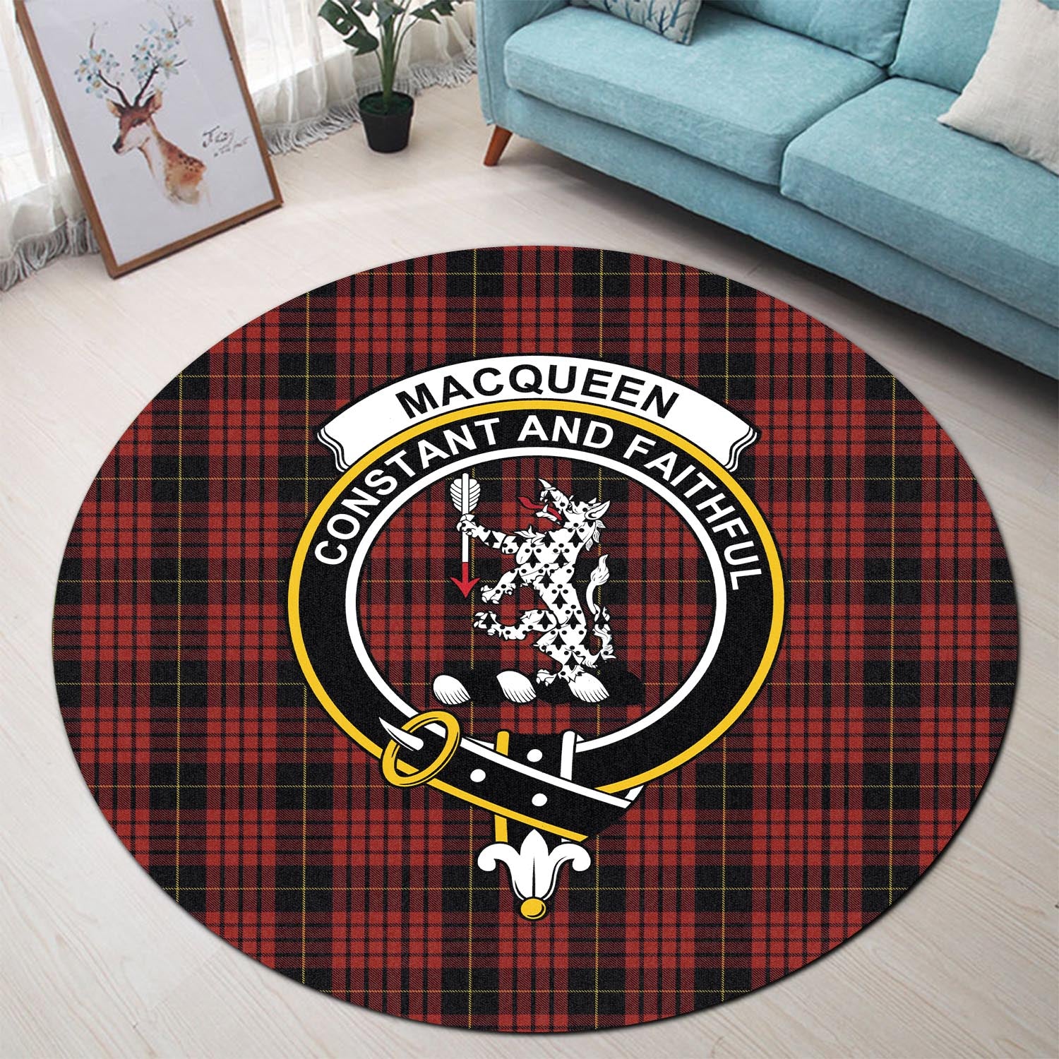 macqueen-tartan-round-rug-with-family-crest