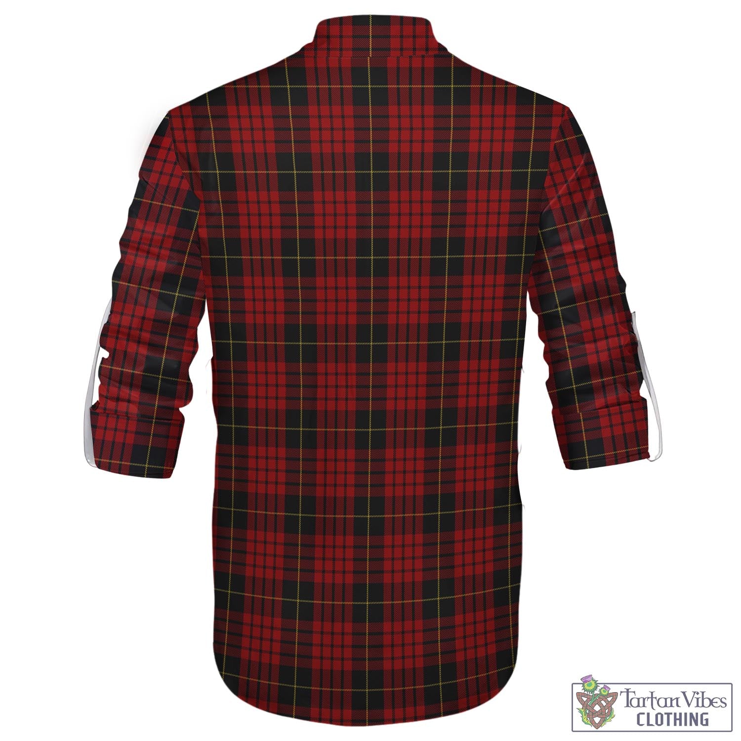 Tartan Vibes Clothing MacQueen Tartan Men's Scottish Traditional Jacobite Ghillie Kilt Shirt with Family Crest