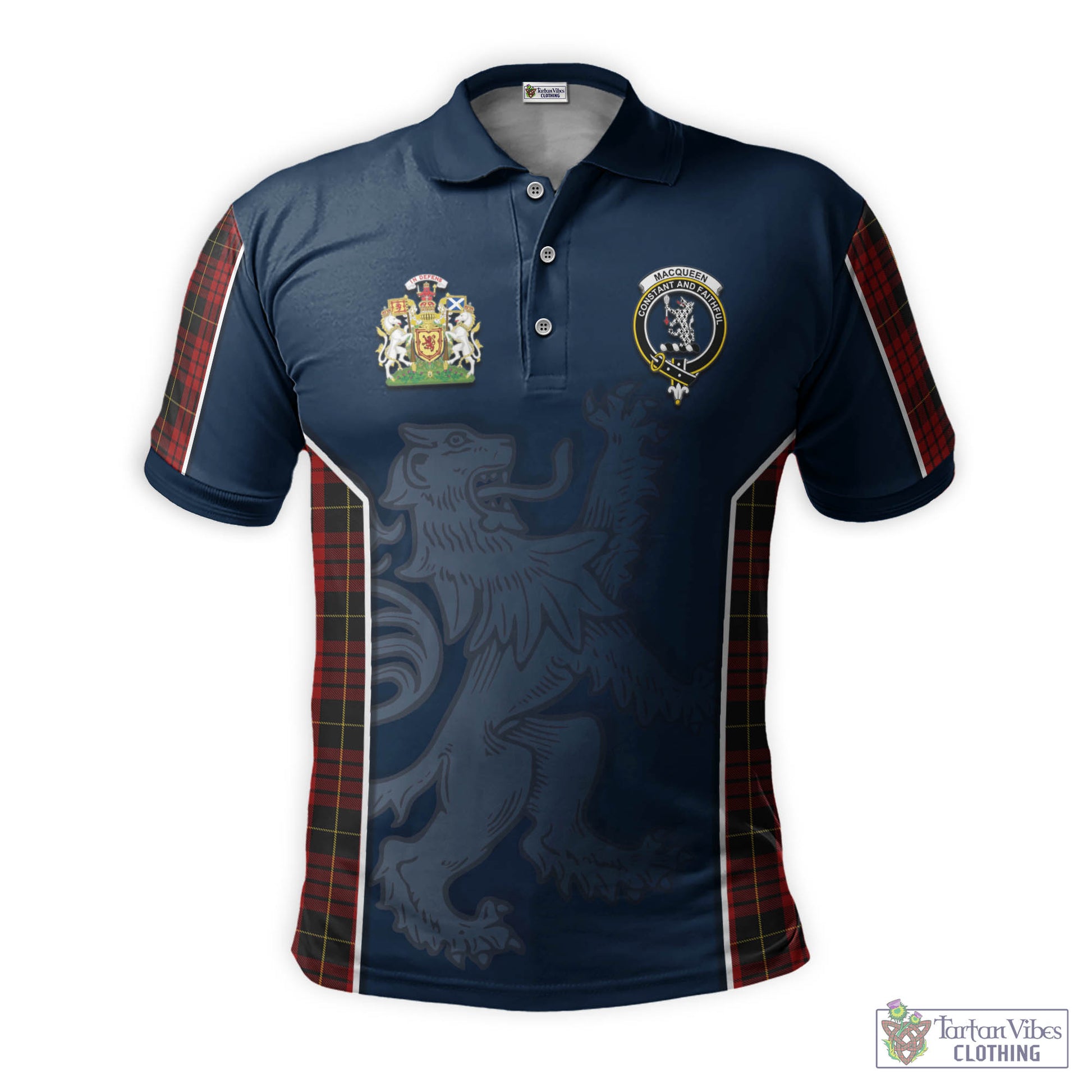 Tartan Vibes Clothing MacQueen Tartan Men's Polo Shirt with Family Crest and Lion Rampant Vibes Sport Style