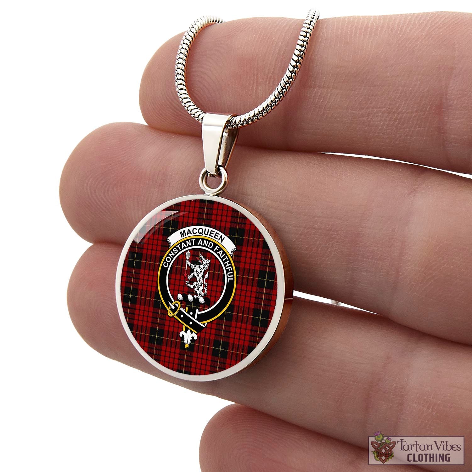 Tartan Vibes Clothing MacQueen Tartan Circle Necklace with Family Crest