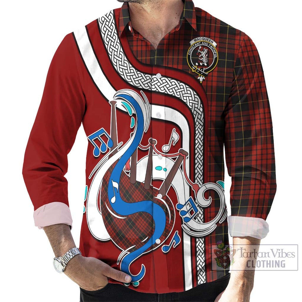 MacQueen (McQueen) Tartan Long Sleeve Button Shirt with Epic Bagpipe Style - Tartanvibesclothing Shop