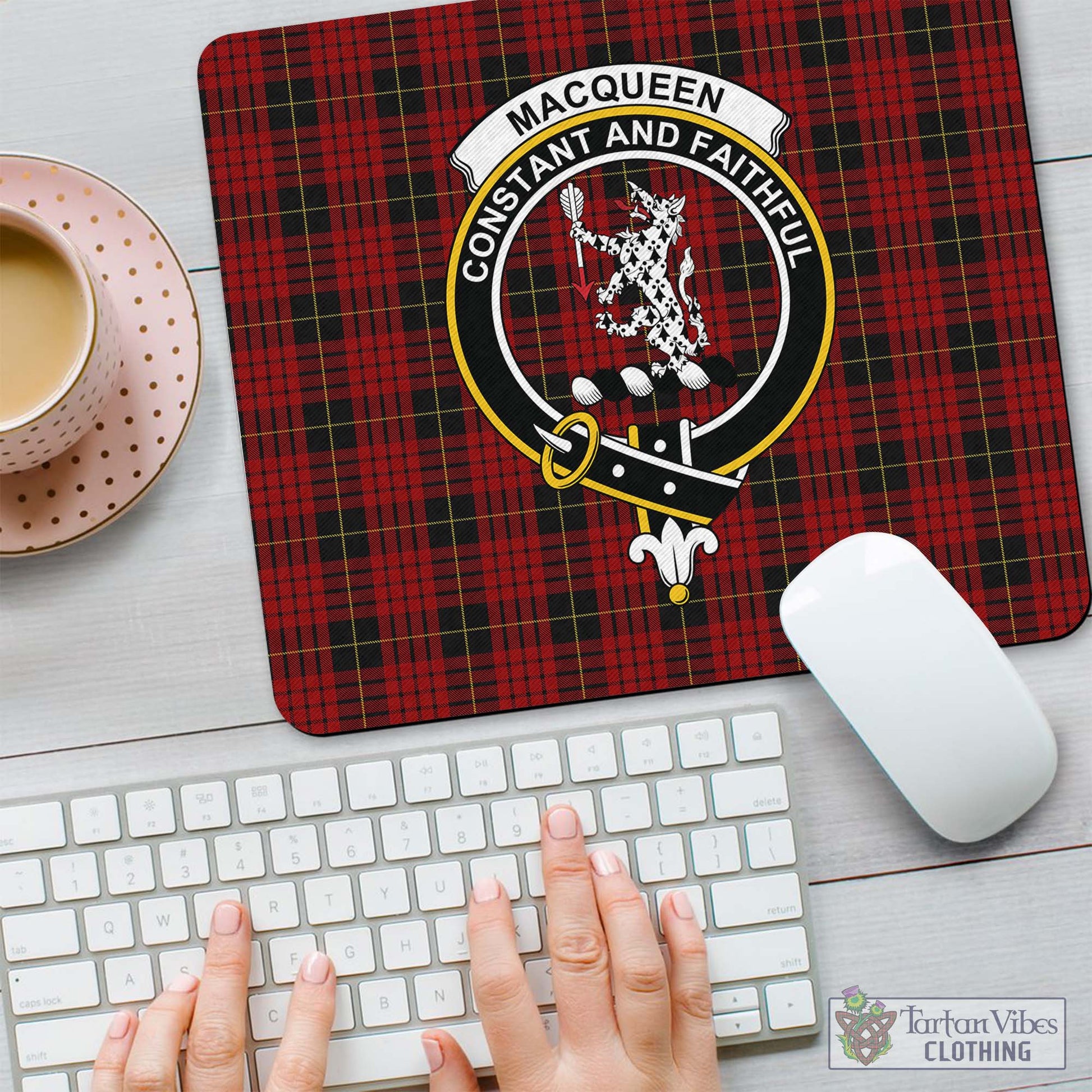 Tartan Vibes Clothing MacQueen Tartan Mouse Pad with Family Crest