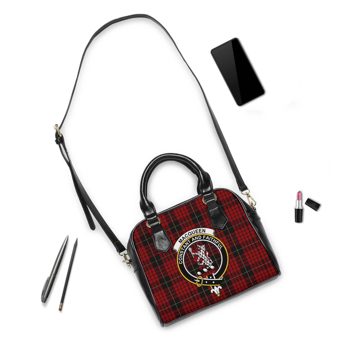 MacQueen Tartan Shoulder Handbags with Family Crest - Tartanvibesclothing