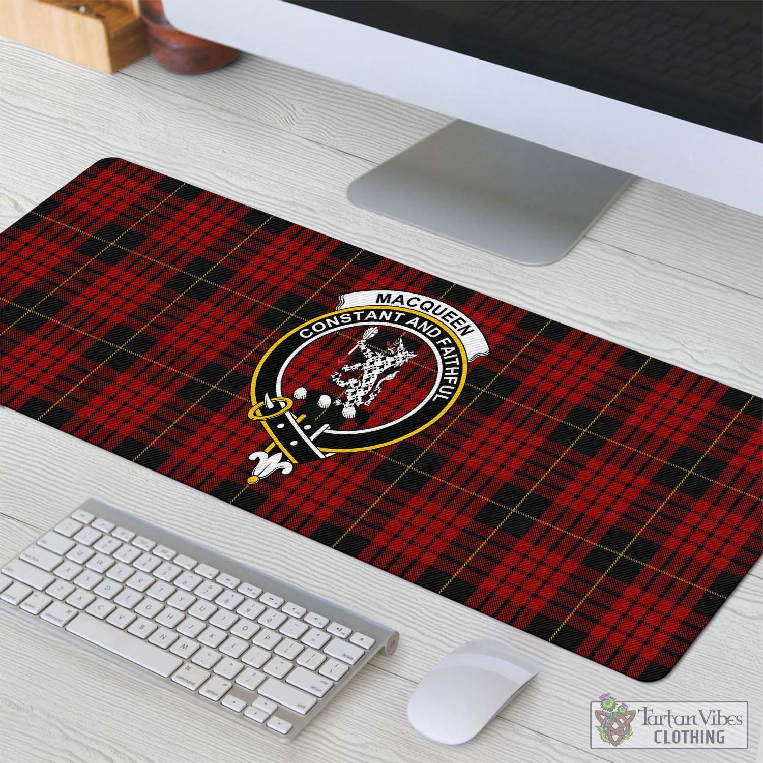 Tartan Vibes Clothing MacQueen Tartan Mouse Pad with Family Crest