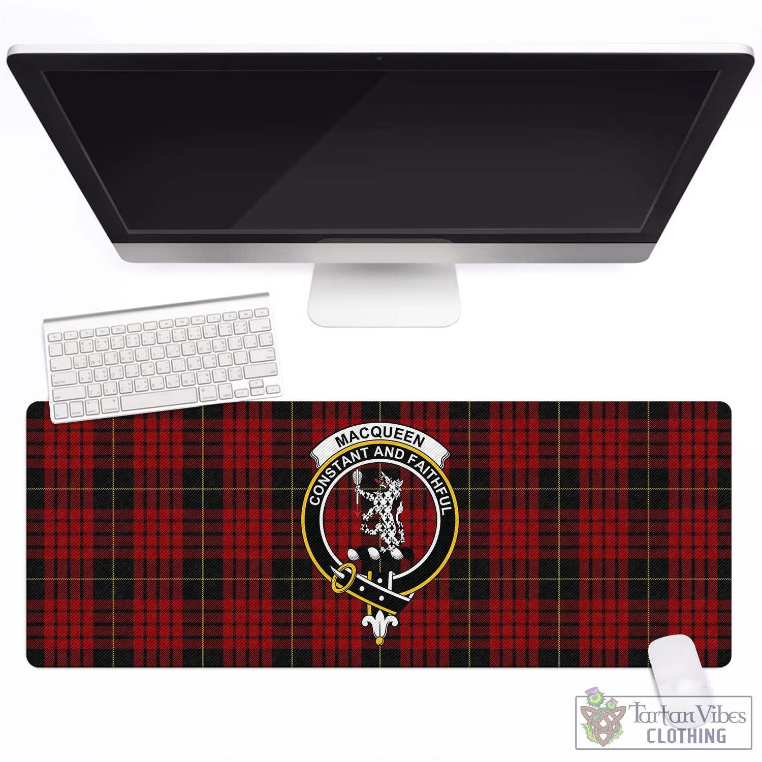 Tartan Vibes Clothing MacQueen Tartan Mouse Pad with Family Crest