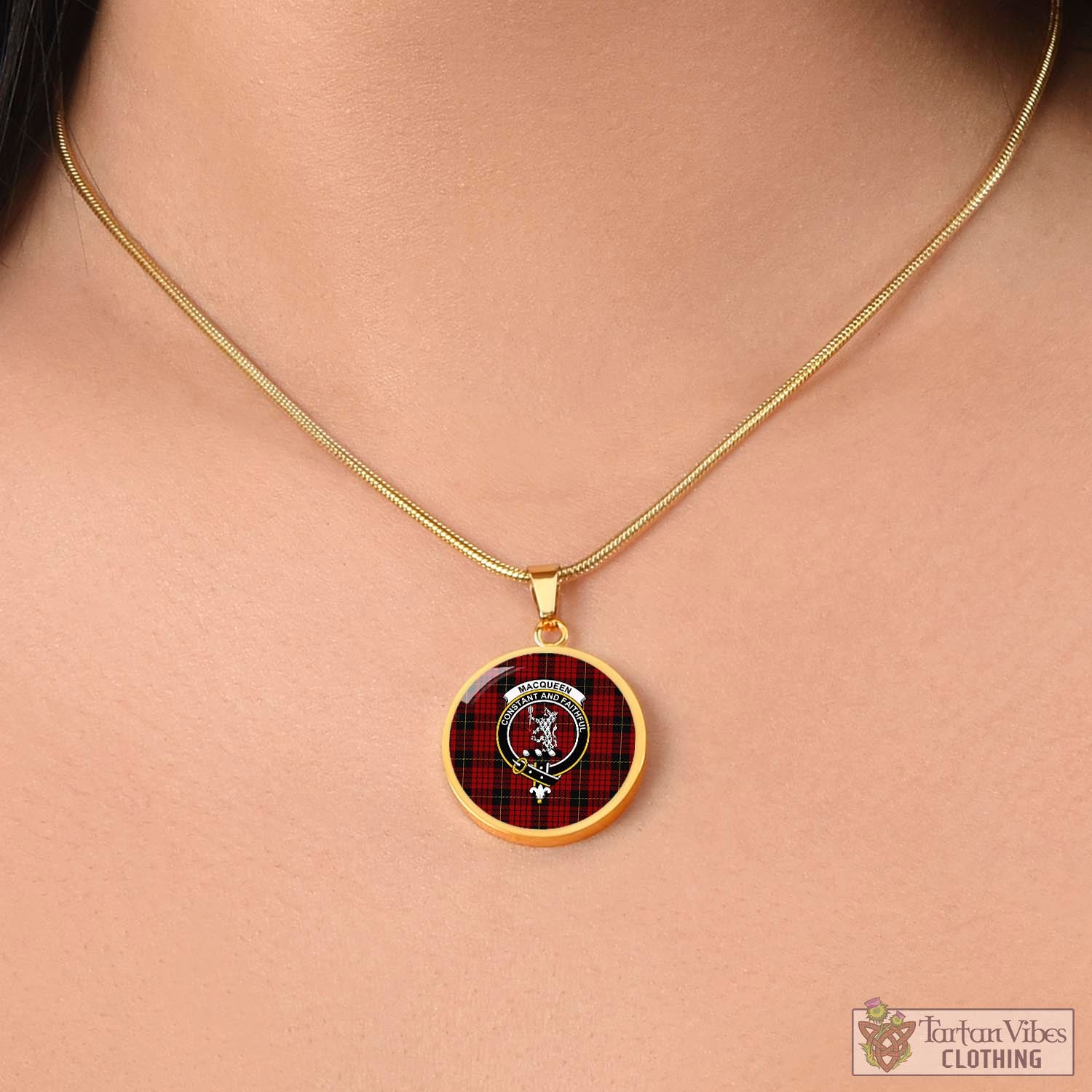 Tartan Vibes Clothing MacQueen Tartan Circle Necklace with Family Crest