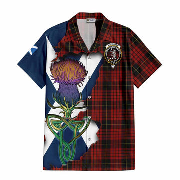 Tartan Vibes Clothing MacQueen (McQueen) Tartan Family Crest Short Sleeve Button Shirt Scottish Thistle Celtic Inspired