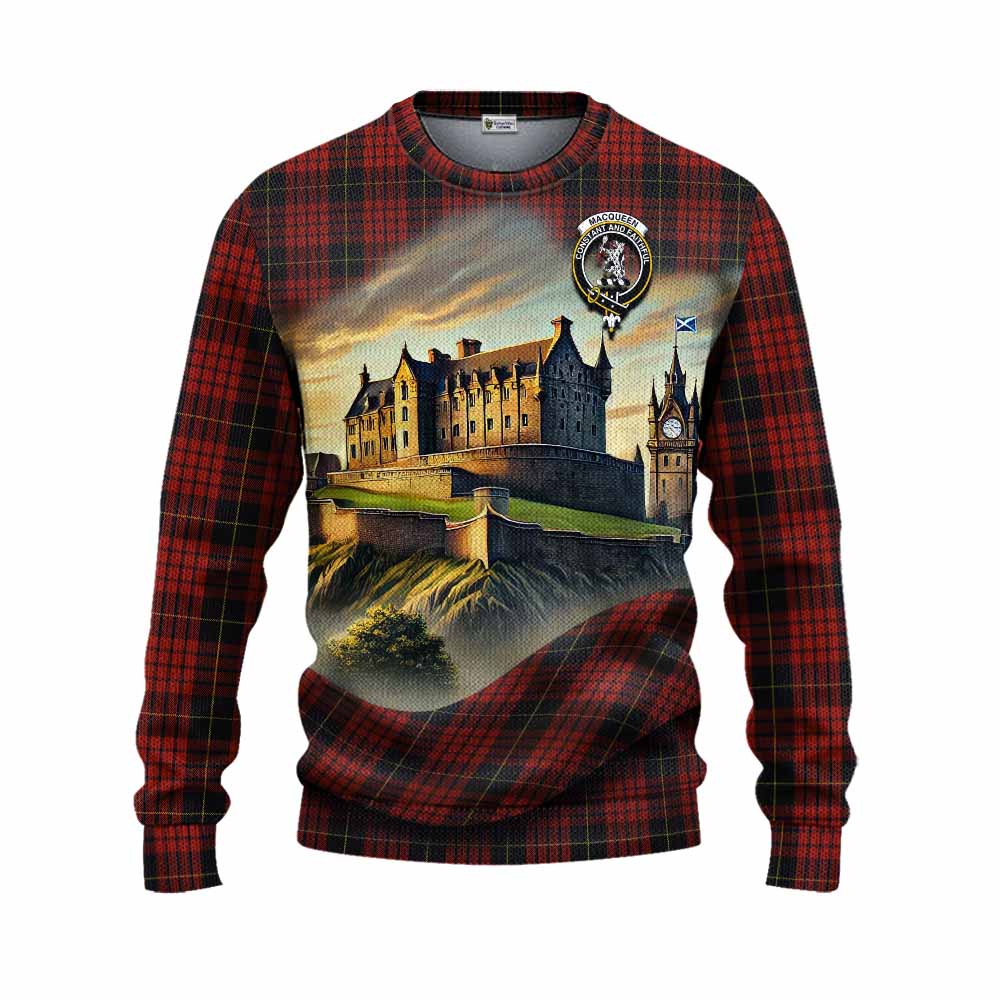 Tartan Vibes Clothing MacQueen (McQueen) Tartan Family Crest Knitted Sweater with Scottish Ancient Castle Style