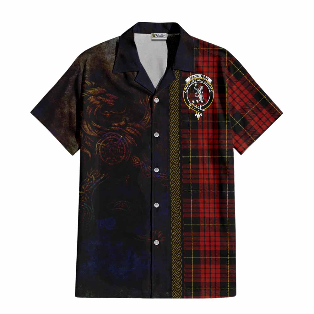 Tartan Vibes Clothing MacQueen (McQueen) Tartan Family Crest Short Sleeve Button Shirt Alba Gu Brath Be Brave Lion Ancient Style