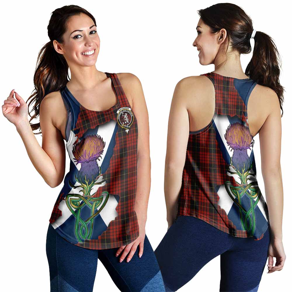 Tartan Vibes Clothing MacQueen (McQueen) Tartan Family Crest Women's Racerback Tanks Scottish Thistle Celtic Inspired