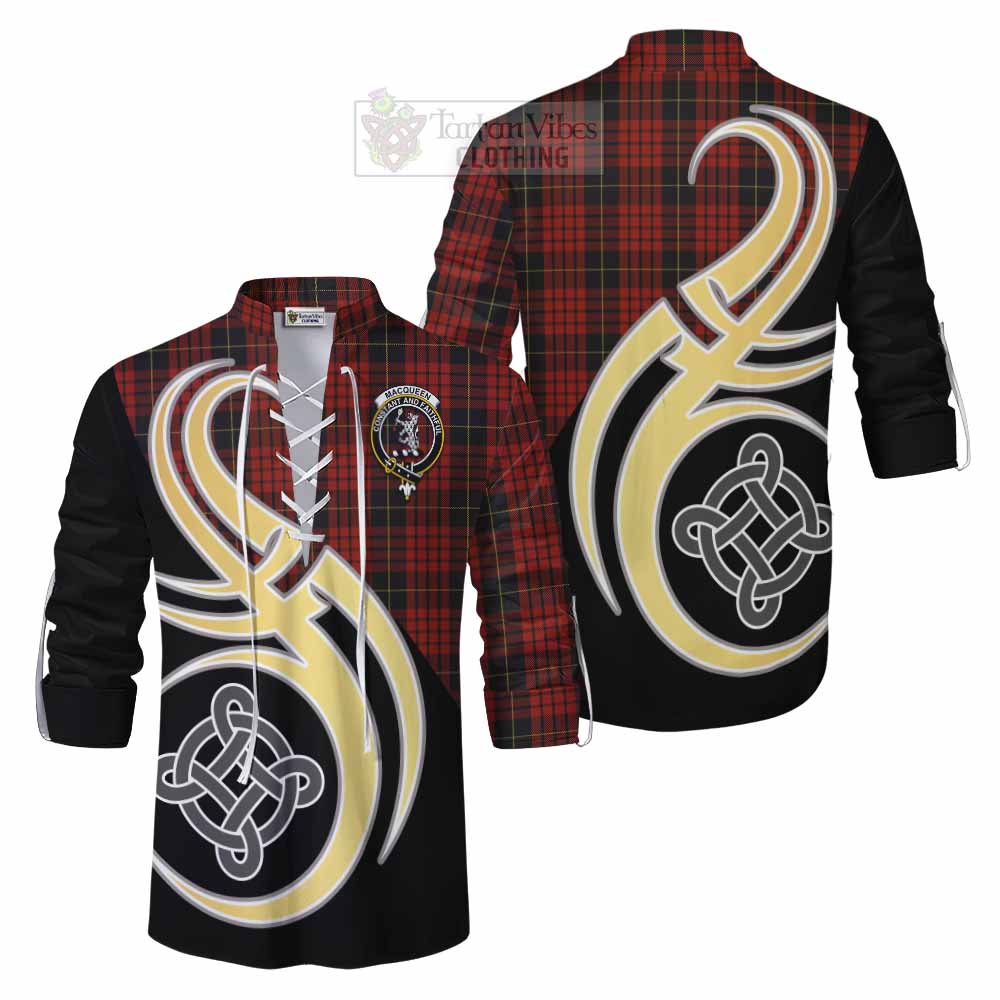 Tartan Vibes Clothing MacQueen (McQueen) Tartan Ghillie Kilt Shirt with Family Crest and Celtic Symbol Style