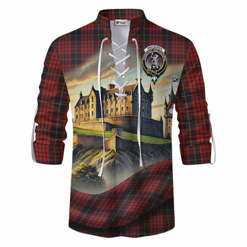 Tartan Vibes Clothing MacQueen (McQueen) Tartan Family Crest Ghillie Kilt Shirt with Scottish Ancient Castle Style