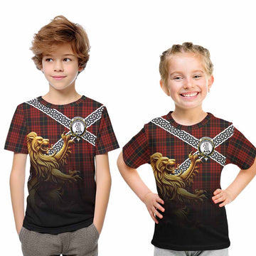 MacQueen (McQueen) Crest Tartan Kid T-Shirt with Golden Lion Emblem Celtic Style
