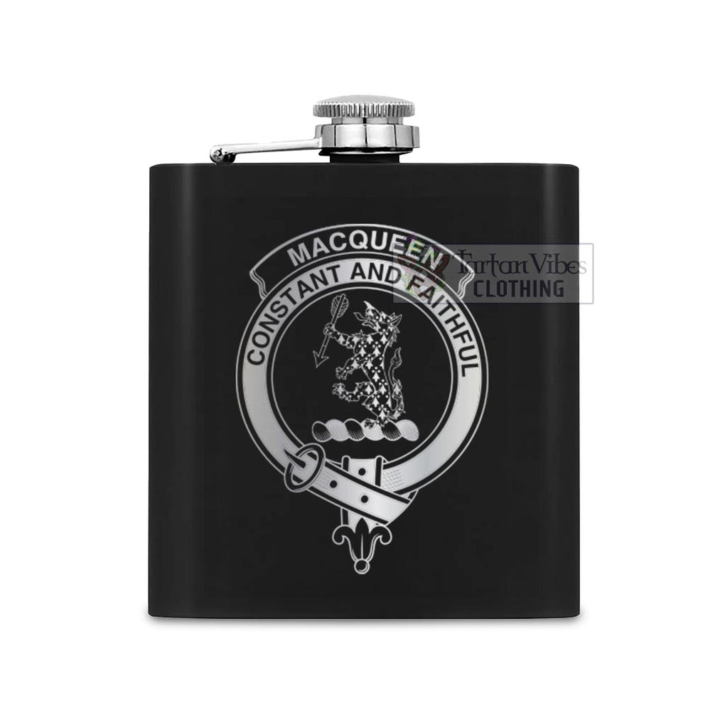 Tartan Vibes Clothing MacQueen (McQueen) Crest Hip Flask Set 7oz Black Stainless Steel with A Gift Box