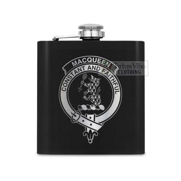 Tartan Vibes Clothing MacQueen (McQueen) Crest Hip Flask Set 7oz Black Stainless Steel with A Gift Box