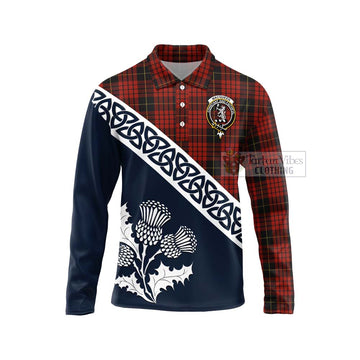 Tartan Vibes Clothing MacQueen (McQueen) Tartan Long Sleeve Polo Shirt Featuring Thistle and Scotland Map