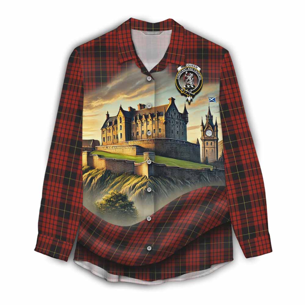 Tartan Vibes Clothing MacQueen (McQueen) Tartan Family Crest Women's Casual Shirt with Scottish Ancient Castle Style