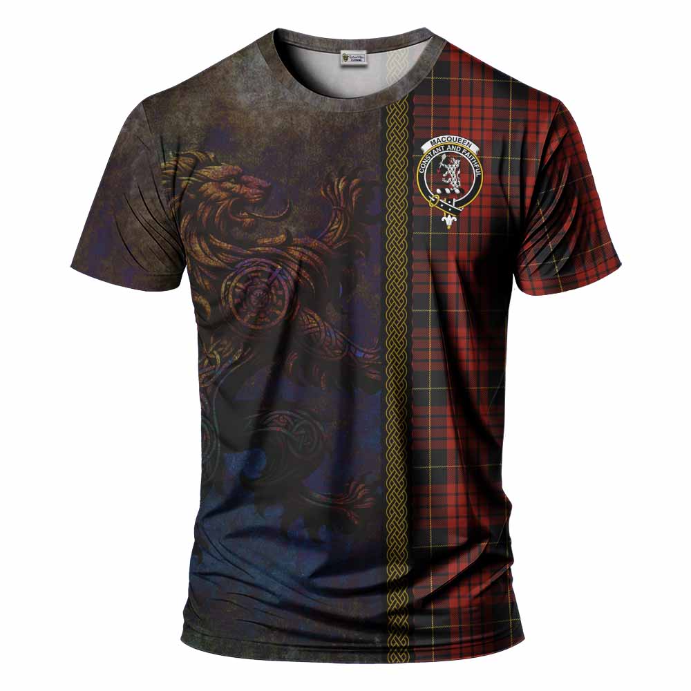 Tartan Vibes Clothing MacQueen (McQueen) Tartan Family Crest T-Shirt Alba Gu Brath Be Brave Lion Ancient Style