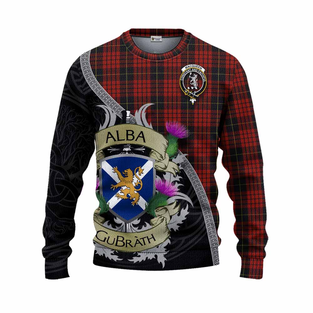 Tartan Vibes Clothing MacQueen (McQueen) Tartan Family Crest Knitted Sweater Lion Rampant Royal Thistle Shield Celtic Inspired