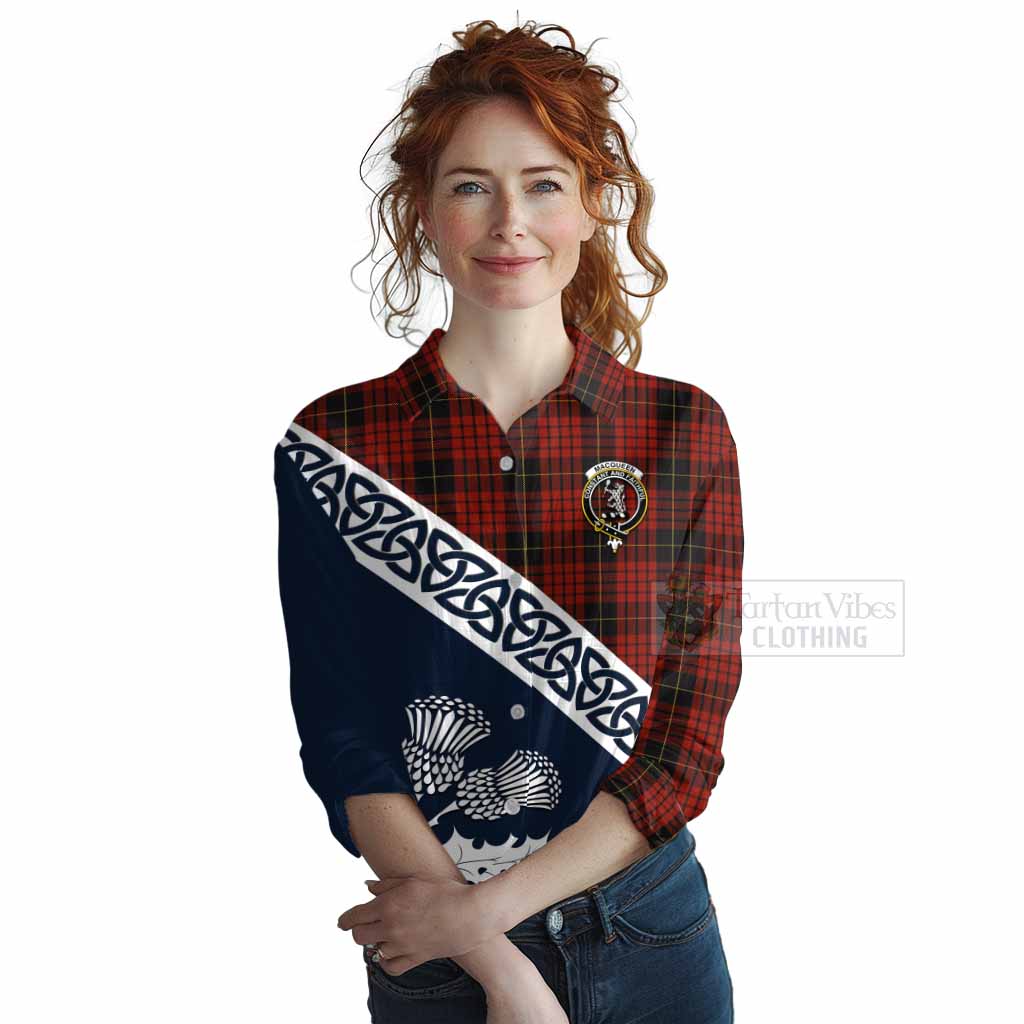 Tartan Vibes Clothing MacQueen (McQueen) Tartan Women's Casual Shirt Featuring Thistle and Scotland Map