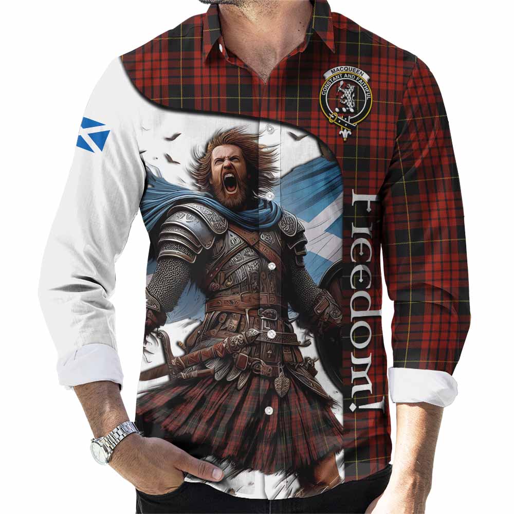Tartan Vibes Clothing MacQueen (McQueen) Crest Tartan Long Sleeve Button Shirt Inspired by the Freedom of Scottish Warrior