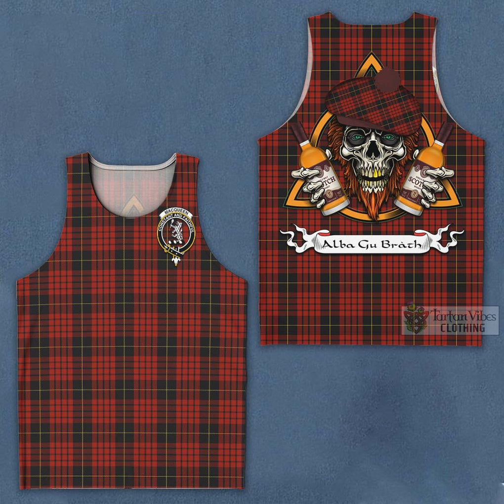 Tartan Vibes Clothing MacQueen (McQueen) Tartan Men's Tank Top with Family Crest and Bearded Skull Holding Bottles of Whiskey