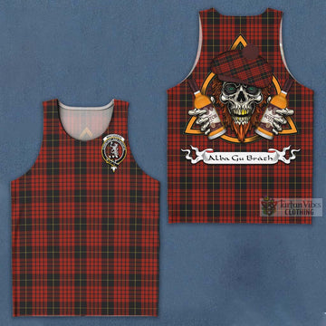 Tartan Vibes Clothing MacQueen (McQueen) Tartan Men's Tank Top with Family Crest and Bearded Skull Holding Bottles of Whiskey