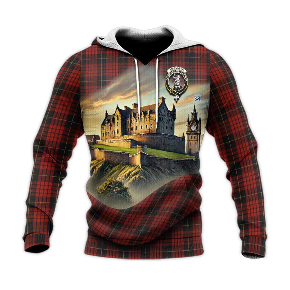 Tartan Vibes Clothing MacQueen (McQueen) Tartan Family Crest Knitted Hoodie with Scottish Ancient Castle Style