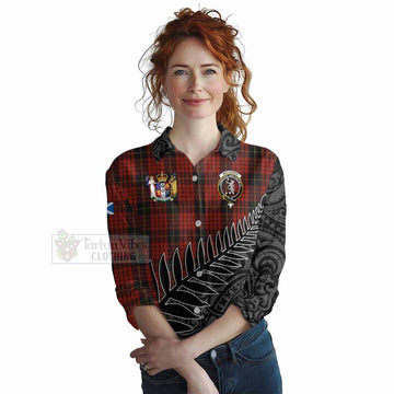 Tartan Vibes Clothing MacQueen (McQueen) Crest Tartan Women's Casual Shirt with New Zealand Silver Fern Half Style