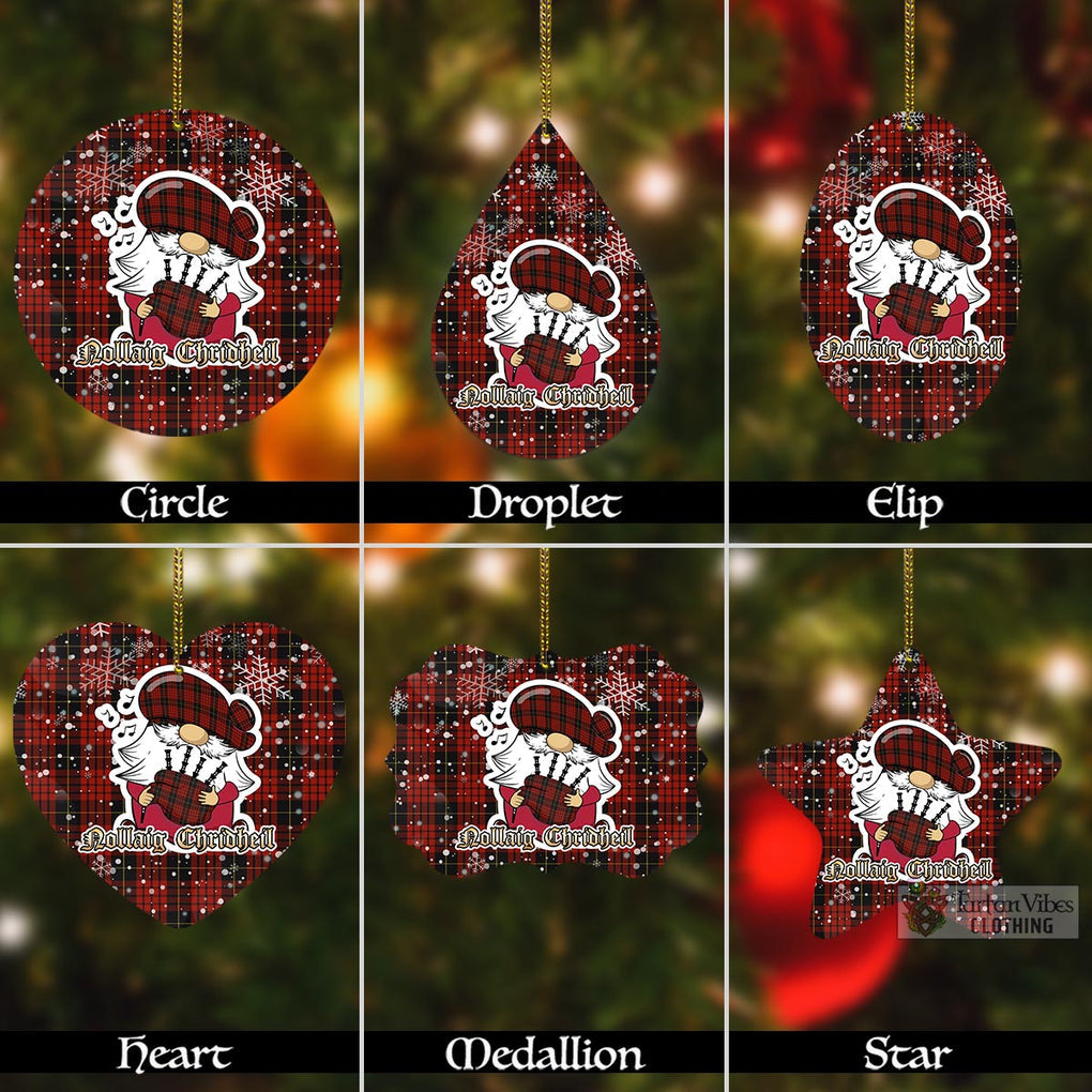 Tartan Vibes Clothing MacQueen (McQueen) Tartan Christmas Aluminium Ornament with Gnome Playing Bagpipes