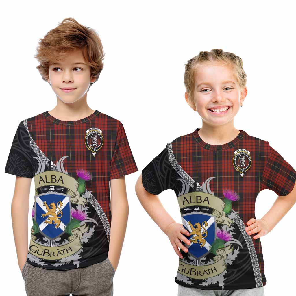 Tartan Vibes Clothing MacQueen (McQueen) Tartan Family Crest Kid T-Shirt Lion Rampant Royal Thistle Shield Celtic Inspired