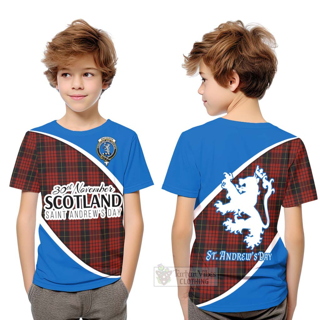 Tartan Vibes Clothing MacQueen (McQueen) Family Crest Tartan Kid T-Shirt Celebrate Saint Andrew's Day in Style