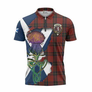MacQueen (McQueen) Tartan Family Crest Zipper Polo Shirt Scottish Thistle Celtic Inspired