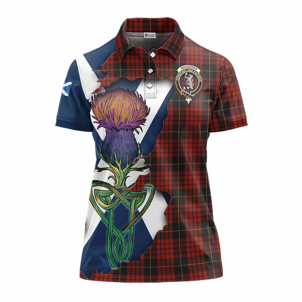 Tartan Vibes Clothing MacQueen (McQueen) Tartan Family Crest Women's Polo Shirt Scottish Thistle Celtic Inspired