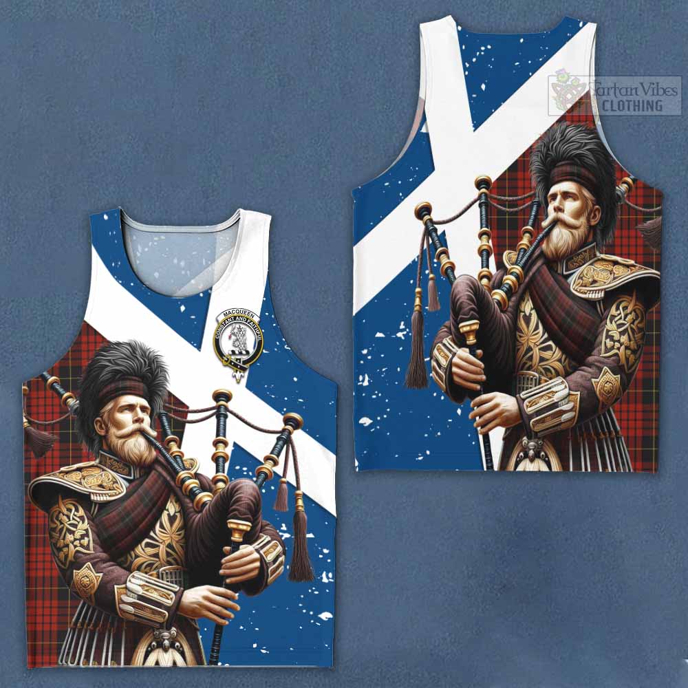 MacQueen (McQueen) Tartan Men's Tank Top with Family Crest Scottish Bagpiper Vibes