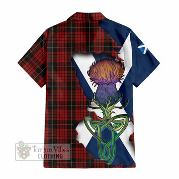 Tartan Vibes Clothing MacQueen (McQueen) Tartan Family Crest Short Sleeve Button Shirt Scottish Thistle Celtic Inspired