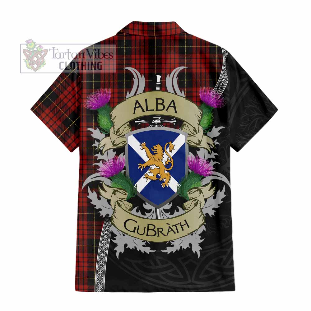 Tartan Vibes Clothing MacQueen (McQueen) Tartan Family Crest Short Sleeve Button Shirt Lion Rampant Royal Thistle Shield Celtic Inspired