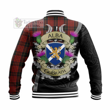 Tartan Vibes Clothing MacQueen (McQueen) Tartan Family Crest Baseball Jacket Lion Rampant Royal Thistle Shield Celtic Inspired