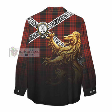 MacQueen (McQueen) Crest Tartan Women's Casual Shirt with Golden Lion Emblem Celtic Style