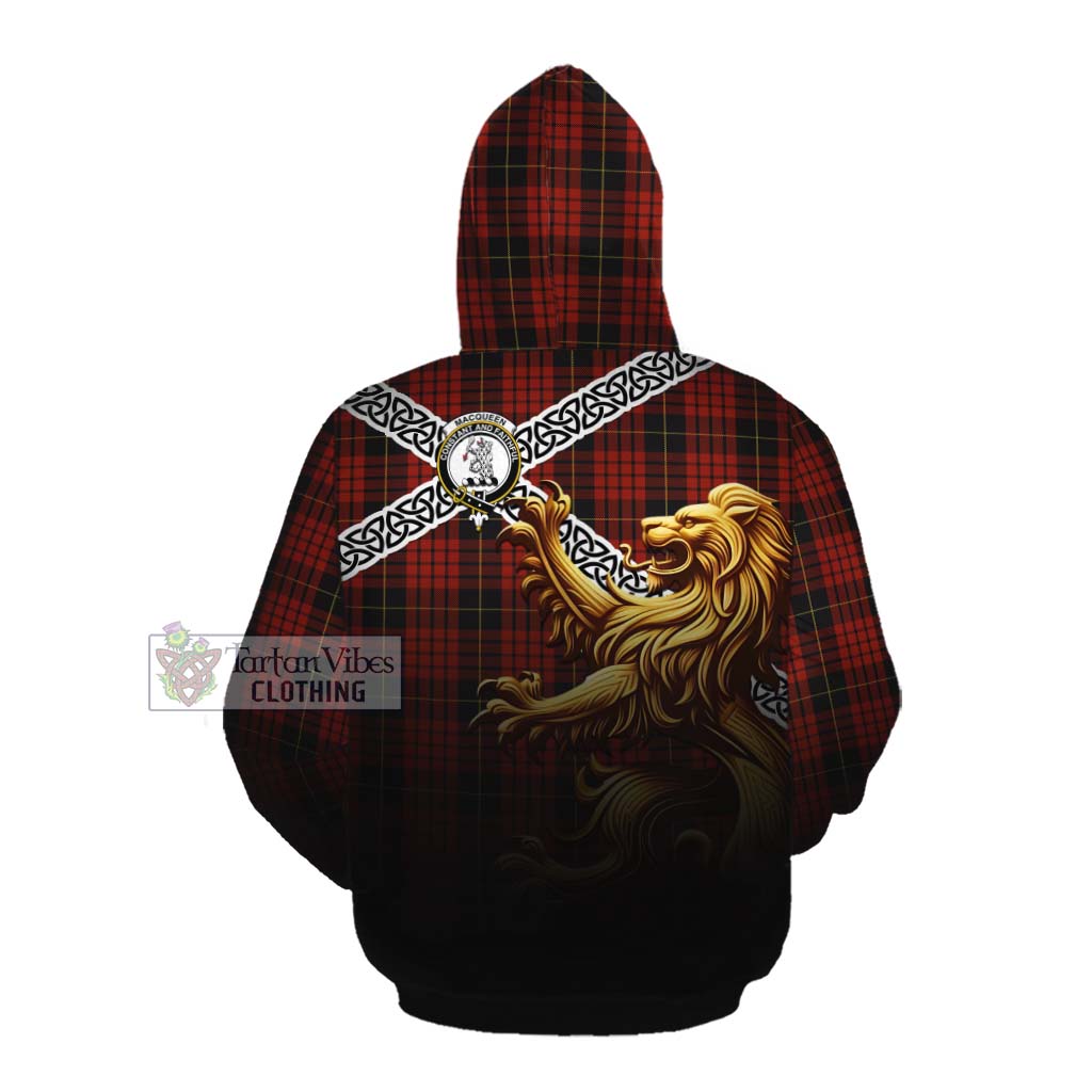 MacQueen (McQueen) Crest Tartan Cotton Hoodie with Golden Lion Emblem Celtic Style Pullover Hoodie - Tartan Vibes Clothing
