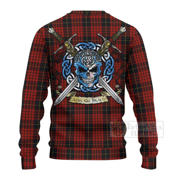 Tartan Vibes Clothing MacQueen (McQueen) Tartan Knitted Sweater with Family Crest Celtic Skull Style