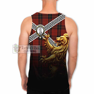 Tartan Vibes Clothing MacQueen (McQueen) Crest Tartan Men's Tank Top with Golden Lion Emblem Celtic Style