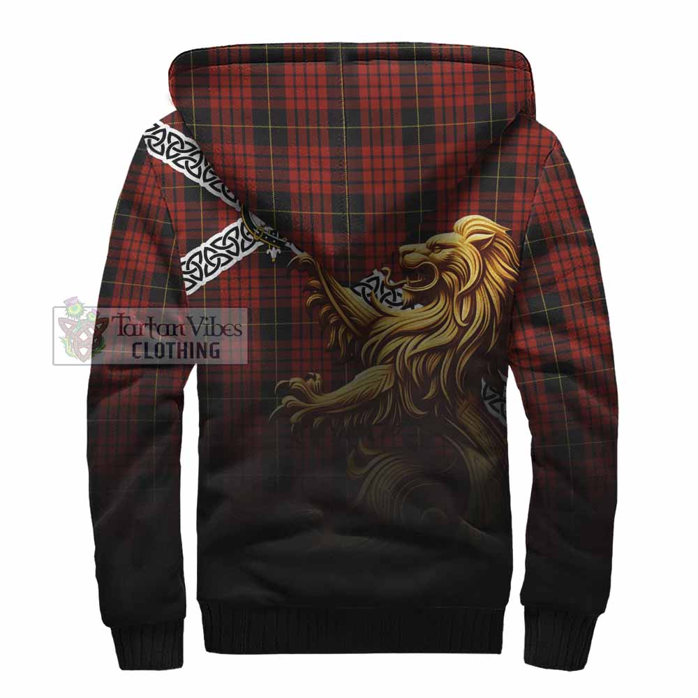 Tartan Vibes Clothing MacQueen (McQueen) Crest Tartan Sherpa Hoodie with Golden Lion Emblem Celtic Style