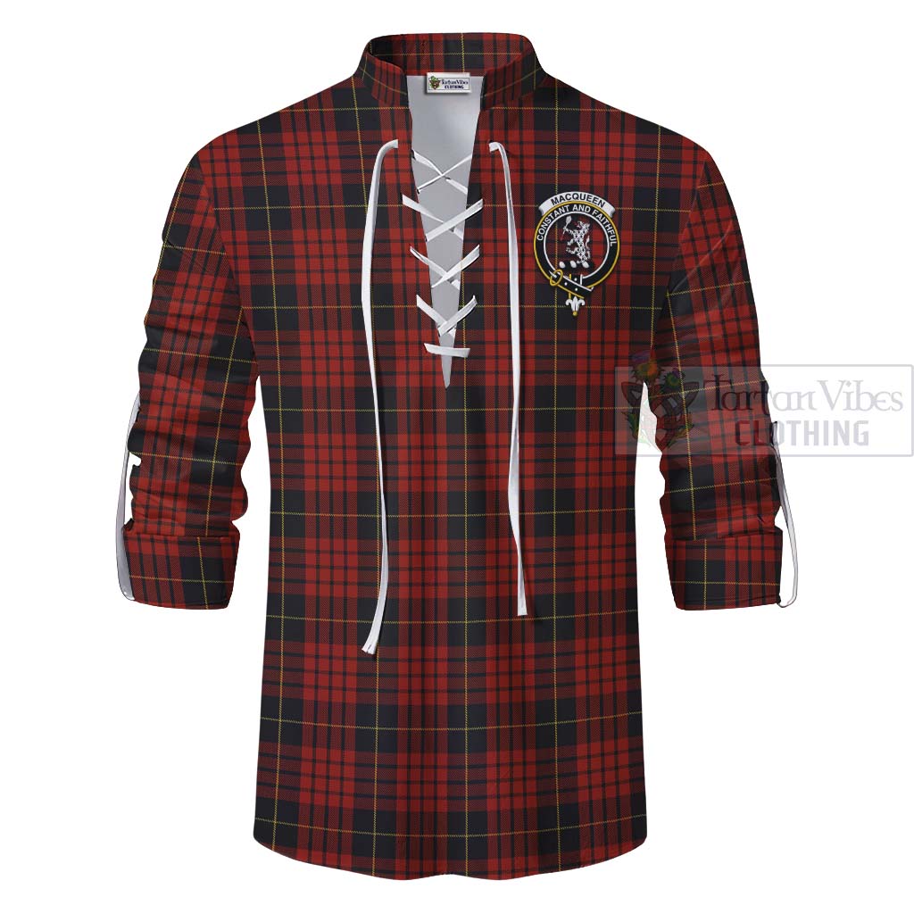 Tartan Vibes Clothing MacQueen (McQueen) Tartan Ghillie Kilt Shirt with Family Crest Celtic Skull Style
